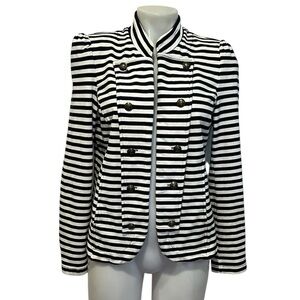 Tommy Hilfiger black white stripe open front military blazer jacket Medium